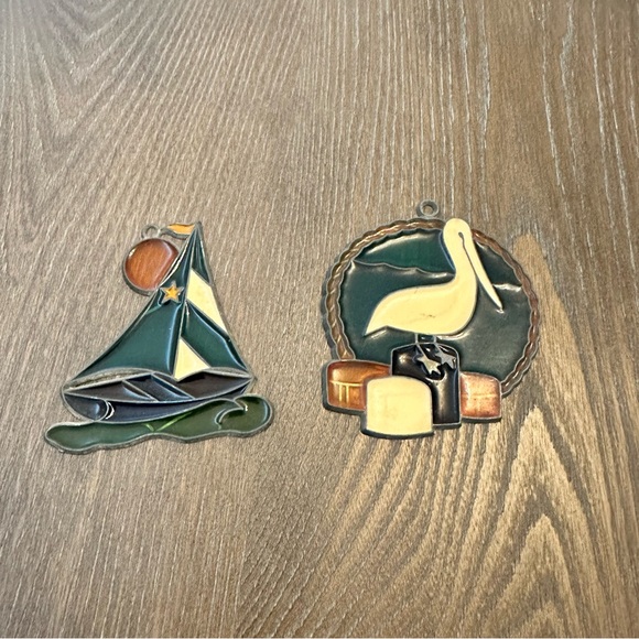 Other - Lot of 2 Vintage‎ 1982 Metal Sun Catcher Catchers Ornaments Pelican Sail Boat